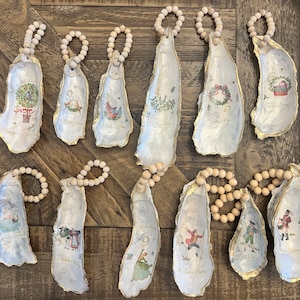 The 12 Days of Christmas Oyster Shell ornaments/napkin rings