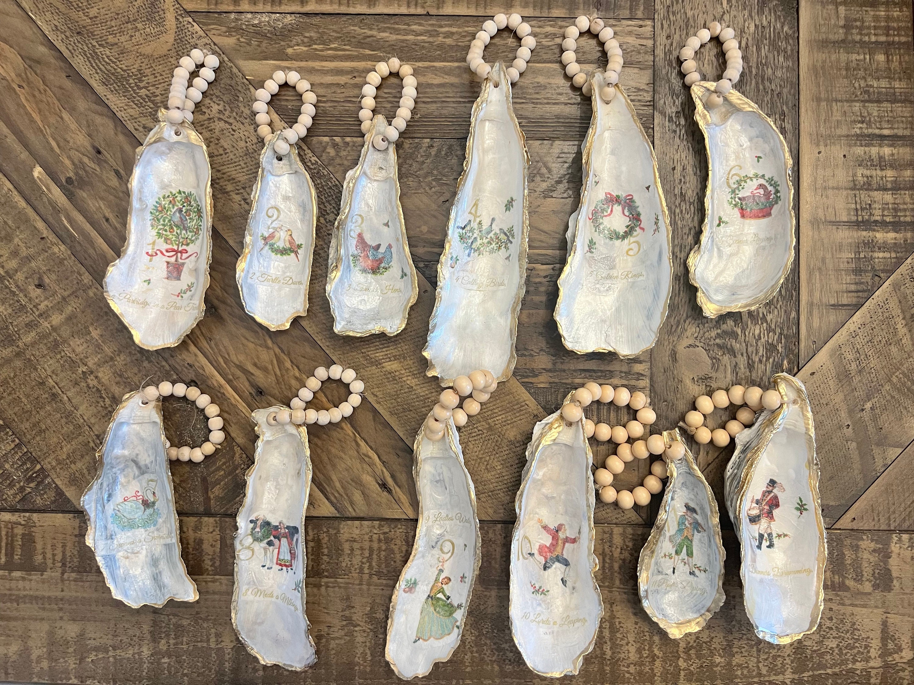 The 12 Days of Christmas Oyster Shell Ornaments/napkin Rings - Etsy