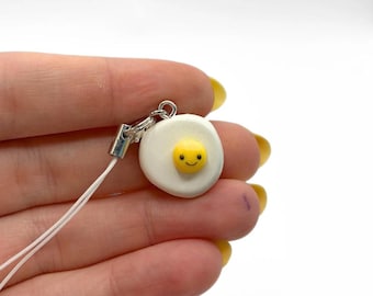 Handmade Sunny Side Up Egg Phone Charm, Cute Smiling Egg Polymer Clay Charm, Kawaii Food Phone Strap, Bag Charm, Mini Egg Accessory, Gift