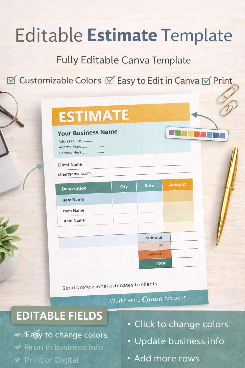 Editable Invoice, Estimate & Receipt Template | Canva Invoice Bundle ...