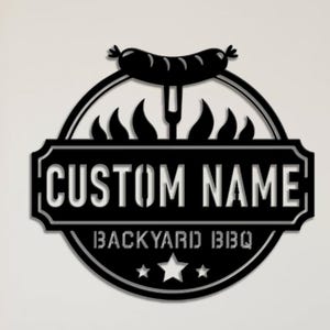Custom BBQ Metallschild - Personalisierte Hinterhof Grill Wanddekoration, Outdoor Küche Schild, Grill Geschenk für Ihn, Terrasse oder Bar & Grill Display