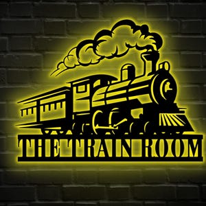 Custom LED Train Metal Sign - Personalized Train Name Wall Decor, Railway Room Display, Railroad Gift for Driver or Station Decoration