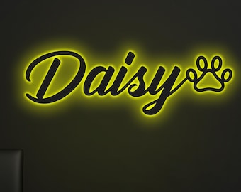 Custom Pet Name Sign with Paw – LED Dog Wall Decor – Personalized Metal Sign for Dog Lovers & Pet Memorial, Gift for Animal Lovers