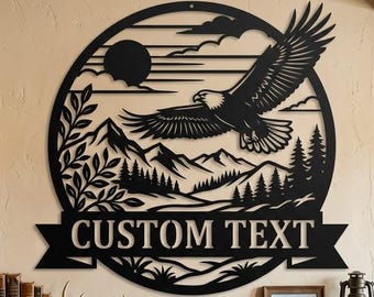 Personalized Eagle Mountain Metal Sign, Custom Cabin Wall Decor, Patriotic Eagle Lodge Sign, Rustic Wildlife Metal Wall Art