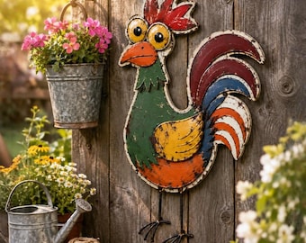 Funny Rooster Metal Wall Decor, Rustic Chicken Coop Sign, Farmhouse Rooster Wall Art, Garden Fence Decor, Chicken Lover Gift