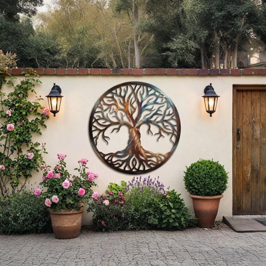 Tree of Life Metal Wall Art, Round Tree Metal Sign, Outdoor Garden Wall ...