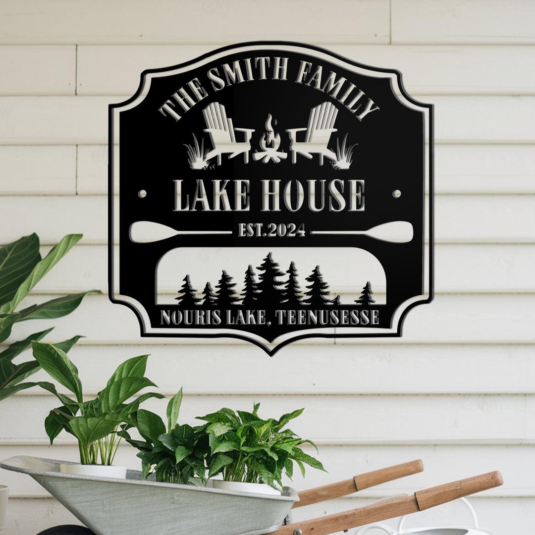 Personalized Lake House Metal Sign – Custom Family Name Outdoor Sign ...
