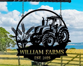 Custom Tractor Farm Metal Sign – Personalized Barn Name Sign, Rustic Farmhouse Outdoor Decor, Farmhouse Tractor Metal Sign