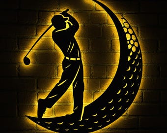 Letrero metálico de golf personalizado: arte de pared LED con swing de golfista personalizado para sala de deportes, cueva de hombre, bar o regalo único para amantes del golf.