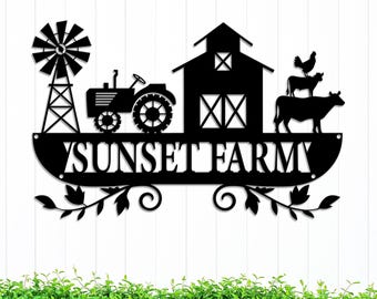 Custom Farm Metal Sign, Personalized Farmhouse Sign ,Rustic Barn Tractor Sign,Personalized Outdoor Farm Sign, Country Home Decor Gift
