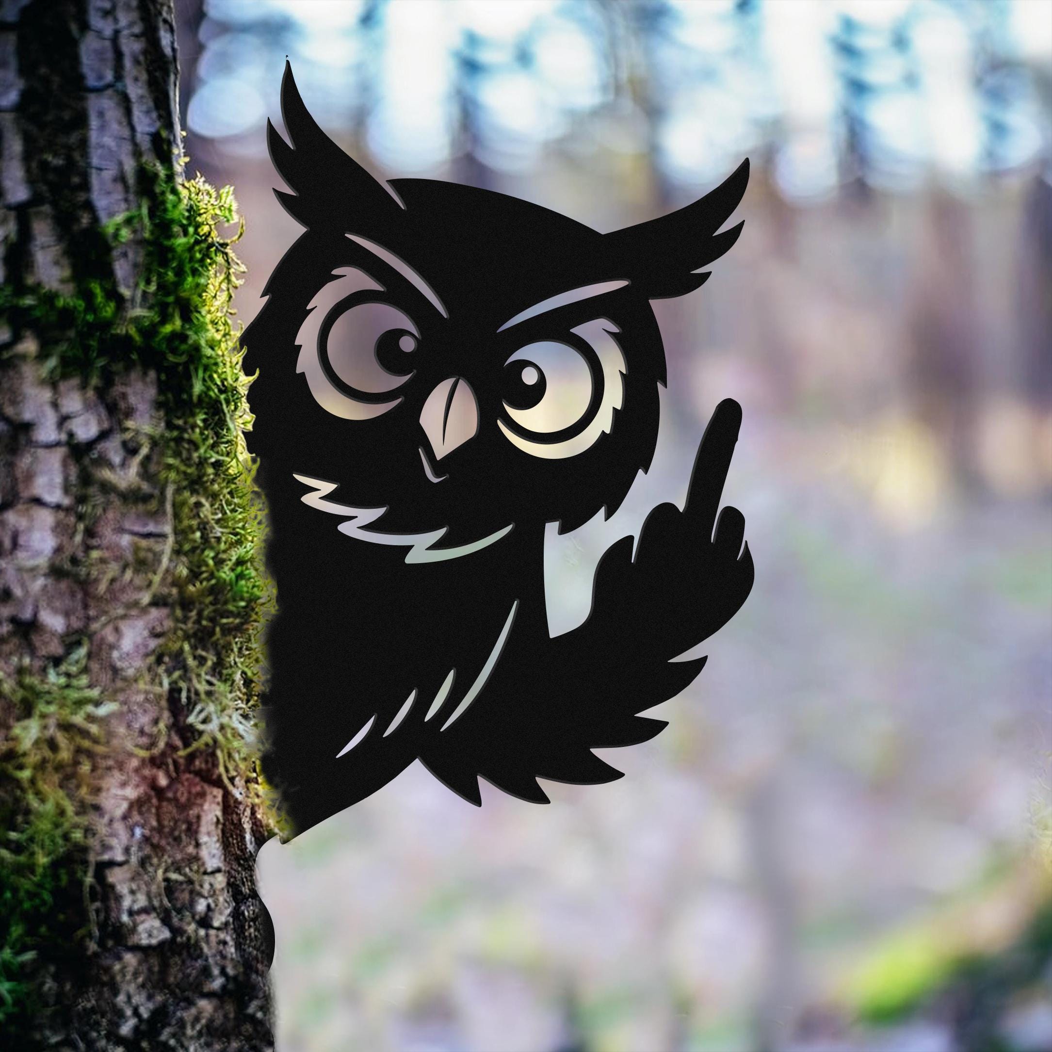 Funny Owl Peek a Boo Flipping Metal Art – Middle Finger Yard Sign