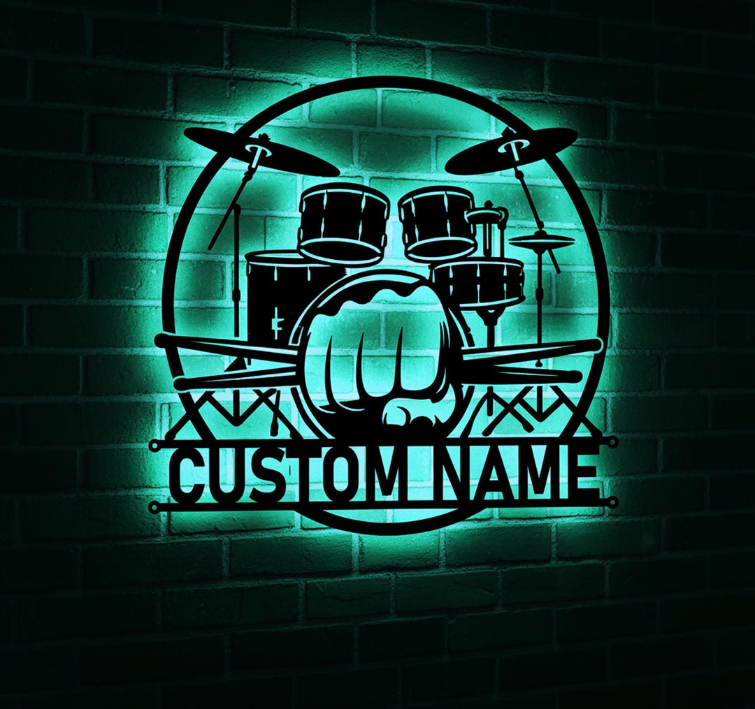 Drummer Sign Custom Drum LED Metal Sign – Personalized Band Wall Art With Drum Set ...