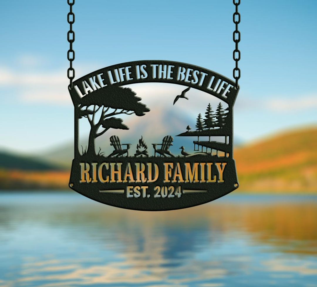 Custom Lake House Metal Sign – Personalized Family Name Sign, Campfire ...