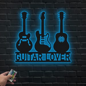 Custom Guitar Metal Sign with Name, LED Music Wall Art, Guitarist Room Decor, Studio Gift for Music Lover, Rock & Acoustic Sign