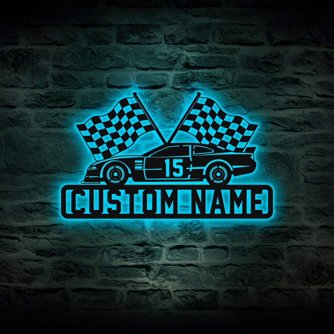 Racing Machine Sign Custom Race Car Metal Sign With Name – Racing Checkered Flag Sign, Dirt ...