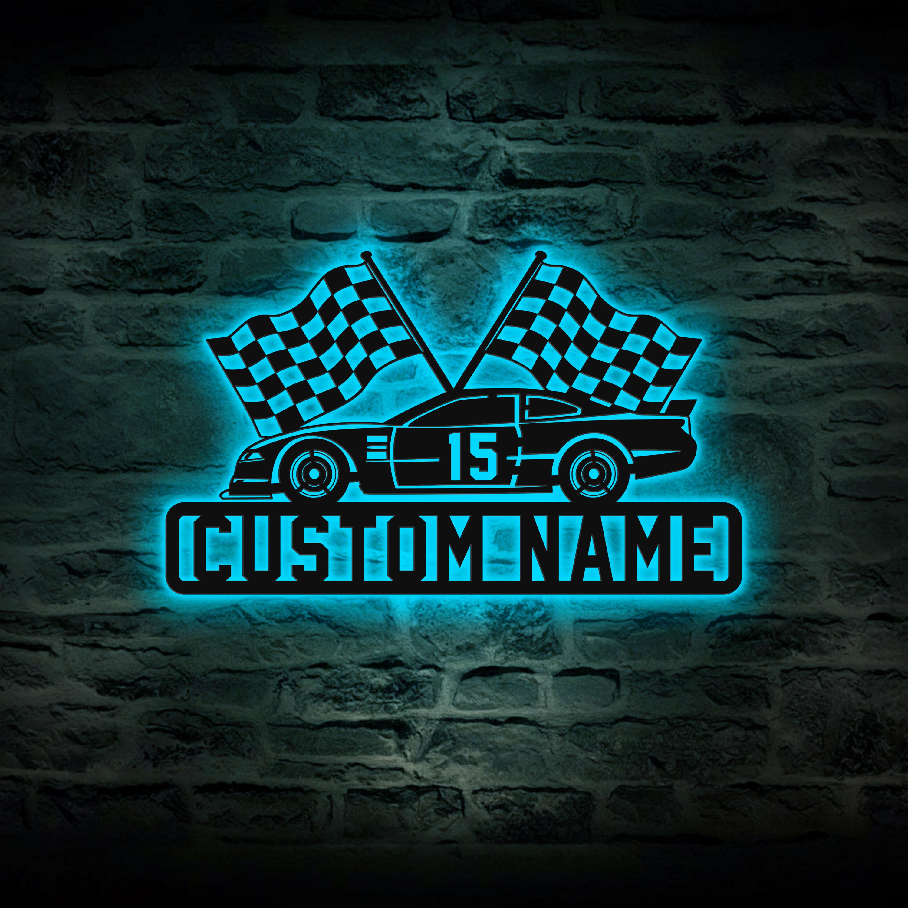 Custom Race Car Metal Sign With Name – Racing Checkered Flag Sign, Dirt ...