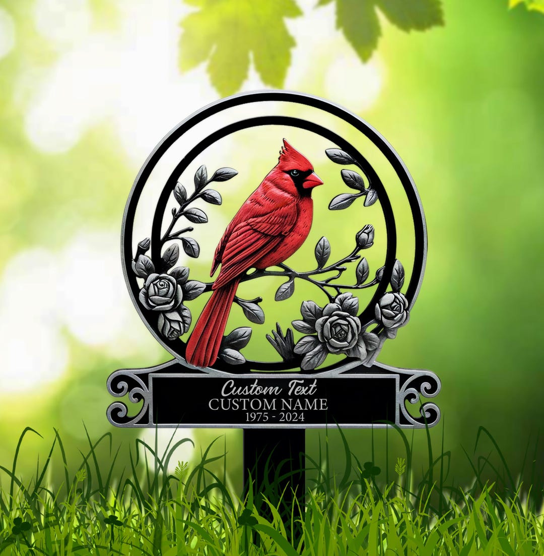 Custom Cardinal Memorial Metal Sign – Personalized Red Bird With Roses ...