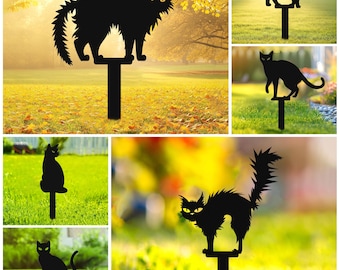 Halloween Black Cat Yard Stake Set – Scary Metal Lawn Decor for Garden, Porch or Outdoor Spooky Halloween Decoration