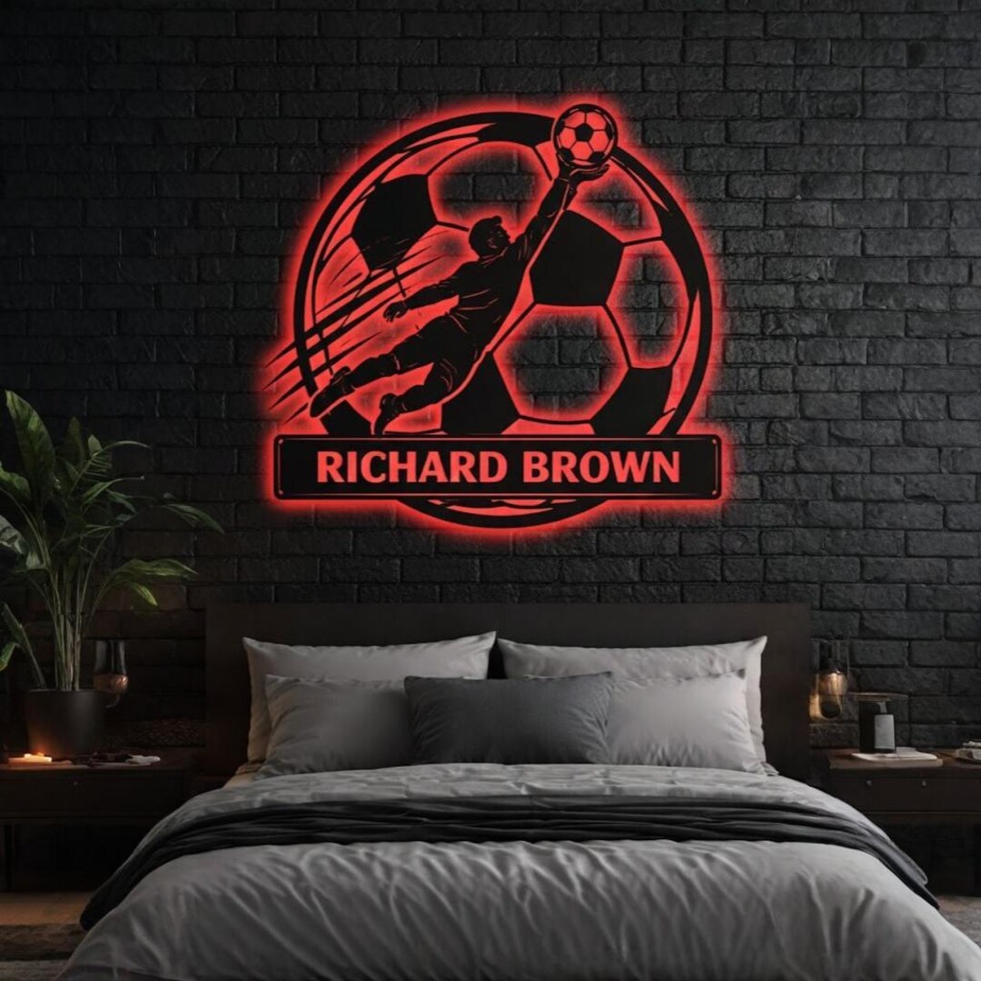 Personalized Soccer LED Metal Sign, Custom Name Football Wall Art ...