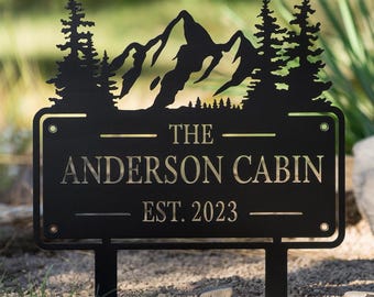 Custom Cabin Metal Sign, Personalized Mountain Lodge Decor, Cottage Welcome Sign, Lake House Name Sign, Outdoor Cabin Camp Sign