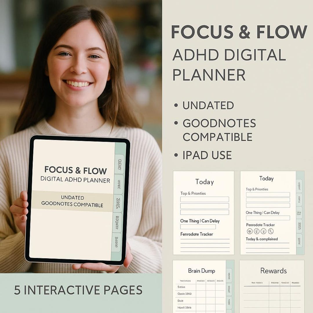 ADHD Digital Planner - Focus & Flow - Etsy