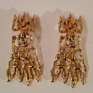 Vintage RARE Signed Les Bernard Gold Tone Clip Earrings Modernist