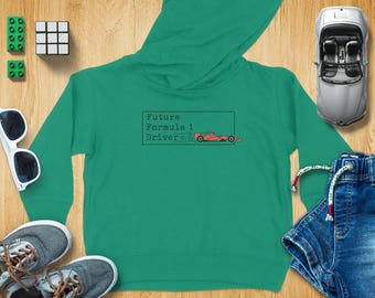 Sudaderas con capucha de futuros pilotos de Fórmula 1, regalo para aficionados a los coches de carreras, ropa de automovilismo, diseño de futuros pilotos, regalo para niños, sudaderas con capucha para aficionados a la Fórmula 1
