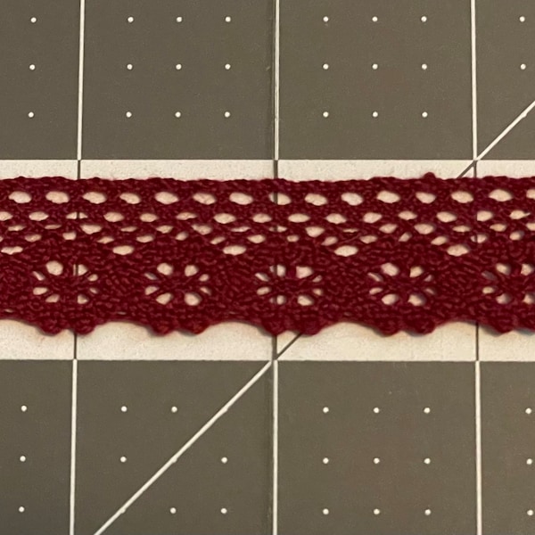Crochet Cotton Lace Trim Burgundy Maroon 3/4” wide by the Yard