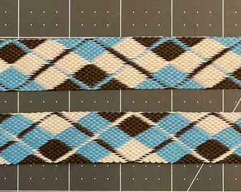 1” Blue, Brown & White Argyle Webbing by the Yard