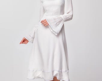 Limited Edition White Chiffon Midi Dress — Bridal, Civil Ceremony, or Bridal Shower Dress