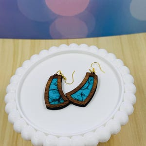 Handcrafted Turquoise Inlay Dangle Earrings - Boho Chic Southwest Style Earrings - Unique Sterling Silver Turquoise Drop Earrings