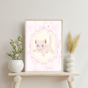 Gatito blanco con lazo rosa