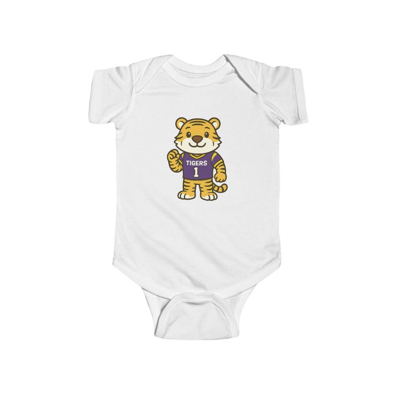 Tigers Baby Bodysuit (NB-24M) | Louisiana Football Infant Jersey Onesie | Geaux Football Baby Shower Gift | Toddler Apparel image 1