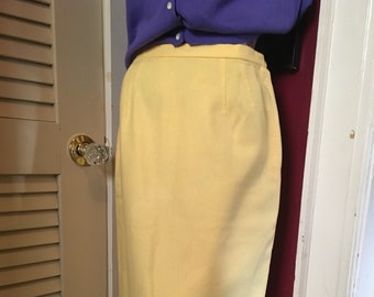 1950's Dalton Coordinates Canary Yellow Wool Pencil Skirt