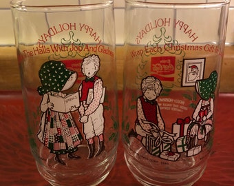 Vintage Holly Hobbie Collectible Coca-Cola Christmas Glasses - Holly & Robby, 1980