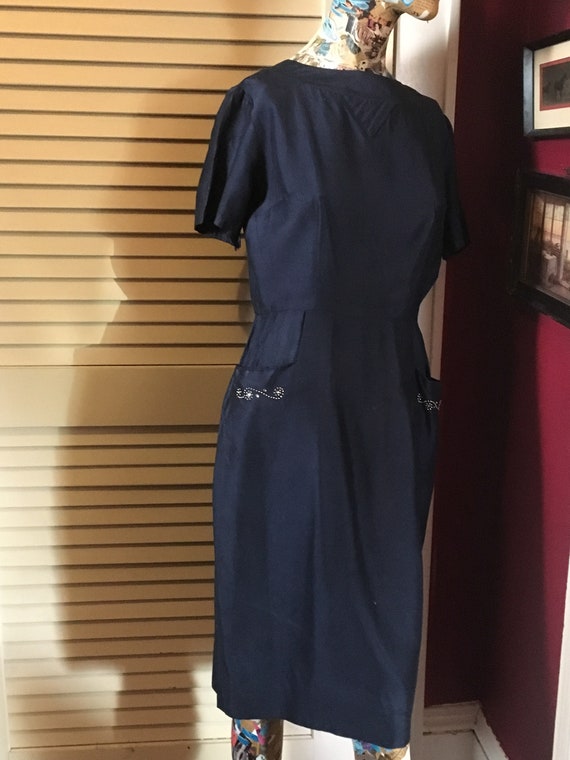 1950's Midnight Blue Cocktail Dress - image 5