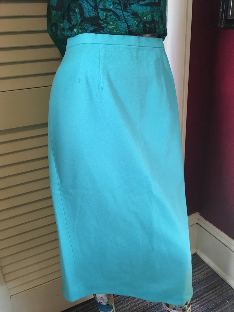 1950's Dalton Coordinates Aqua Blue Wool Pencil Skirt image 1