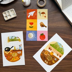 Conjunto de 3 mini impressões artísticas - pacote de primavera - 4x6 polegadas | cozinha de manhã de verão, natureza aconchegante, jardim de ervas | impressões artísticas coloridas