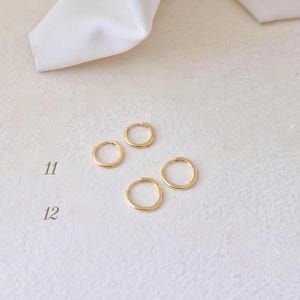 14k 18k solid gold hoop hinged clicker minimal huggie earrings. 11mm, 12mm