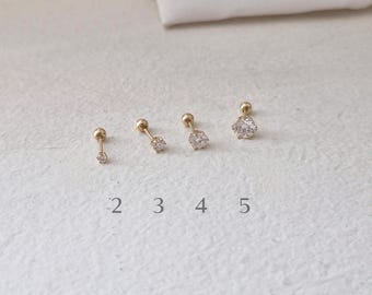 Moissanite Lab Diamond Piercing (14K/18K) certicified.vvs1 grade. 2mm 3mm 4mm 5mm solid gold 14k 18k stud earring. cubic zirconia. 21G