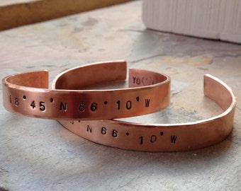 Puerto Rico Latitude and Longitude Copper Cuff