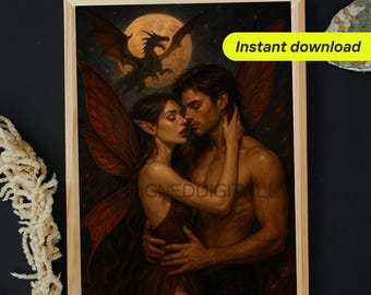 Dragon Fae Fantasy Art Print – Dark Romantasy Book Inspired (Digital Download)