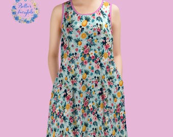 Minty Green Disney Dress, Mickey Minnie Floral Print, Summer Cruise Outfit