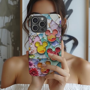 Custodia per telefono con effetto vetro colorato di Topolino Disney, custodia resistente con mosaico 3D Disney, custodia per telefono Disney per iPhone, Samsung, Google Pixel