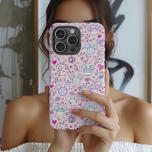 Pinky Mickey Balloons, Disney Stained Glass Effect Phone Case, 3D Mosaic Tough Case, Disney Phone Case for iPhone Samsung Google Pixel