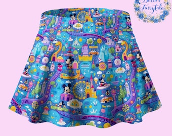 Mickey in Disney Park, Blue Mickey in Magic Kingdom, Disney Skirt with Shorts, Pickleball Skirt, Tennis Skirt, Skort,  Disney Outfit