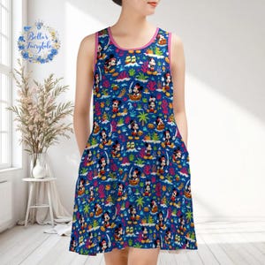 Mickey Pirate of The Caribbean Ocean Blue Dress, Disney Dress, Summer Dress, Cruise Dress, Women Skater Dress, Disney Outfit