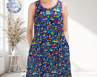 Mickey Pirate of The Caribbean Ocean Blue Dress, Disney Dress, Summer Dress, Cruise Dress, Women Skater Dress, Disney Outfit