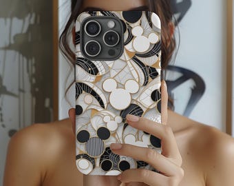 Black Gold Mickey, Disney Stained Glass Effect Phone Case, 3D Mosaic Tough Case, Disney Phone Case for iPhone Samsung Google Pixel