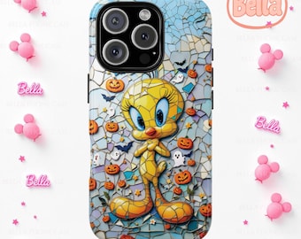 Halloween Tweety Bird Phone Case, Stained Glass Effect, MagSafe Phone Case for Iphone 17 Samsung S26 Google Pixel